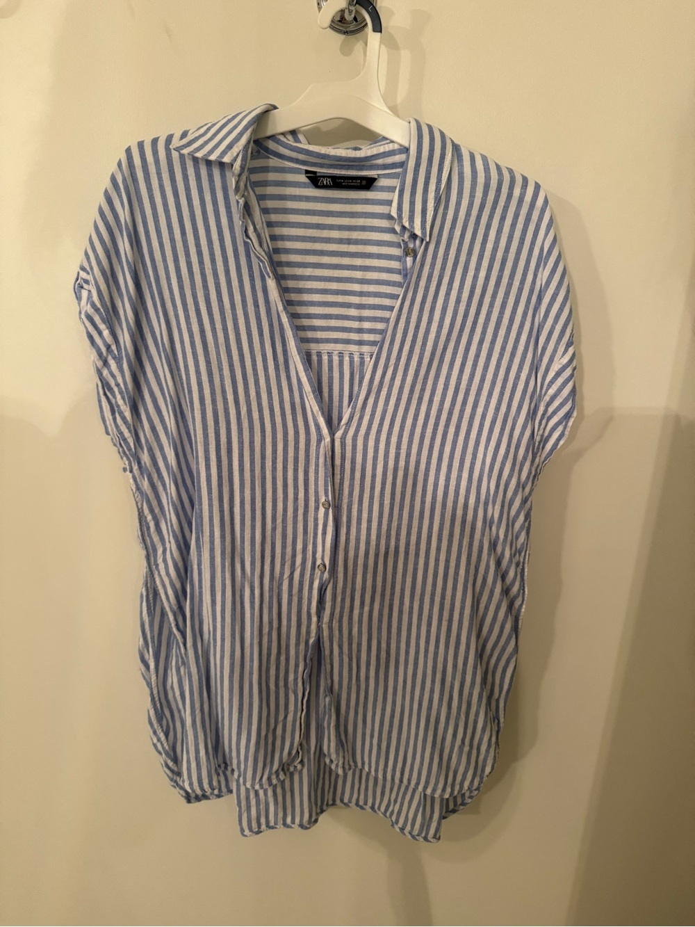 Zara Light Blue and White Striped Cover Up Dress